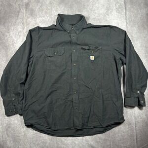 Carhartt Mens 3XL Loose Fit Button Down Shirt Black Long Sleeve Workwear Canvas